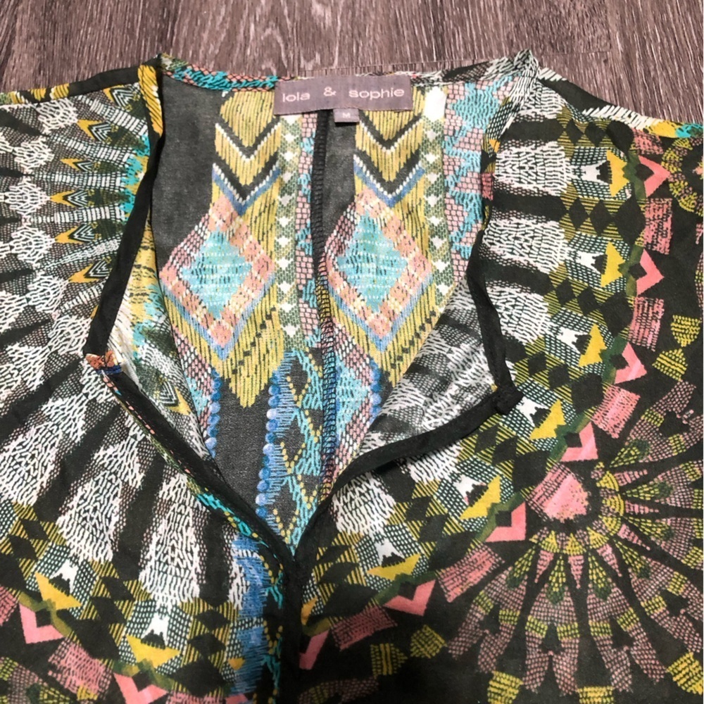 Lola & Sophie 100% Silk Geometric Tribal Print Tunic Blouse Medium - Picture 4 of 11